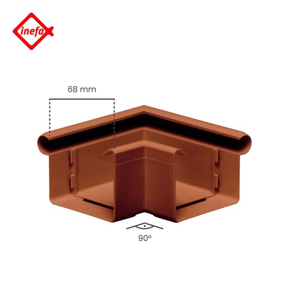 Inefa Logo. Innenecke für Dachrinnen mit 90 Grad Winkel und 68 Millimeter Breite aus Kunststoff.