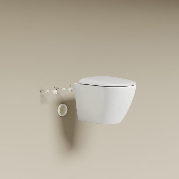 Wandhängendes WC aus Keramik mit WC-Sitz und Montageset für die Wandmontage.