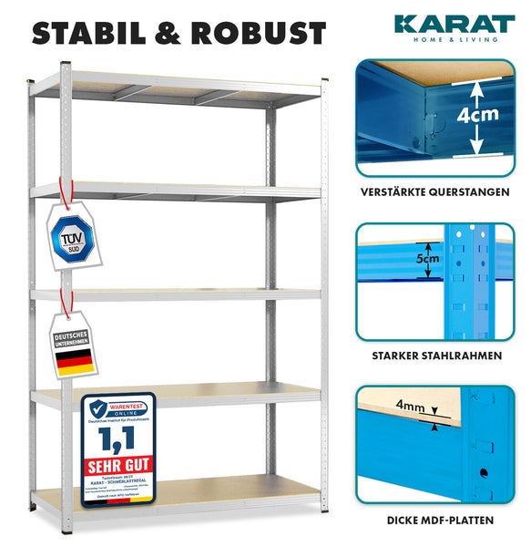 FLOORDIREKT Schwerlastregal - Universal einsetzbar - Verzinkt - 180 x 90 x 30 cm - Traglast 875 kg