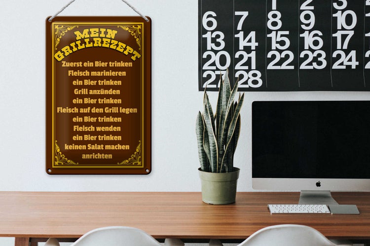 Blechschild Spruch 20x30cm mein Grillrezept zuerst ein Bier