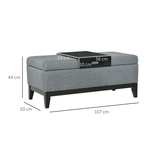 HOMCOM Sitzbank mit Stauraum, abnehmbarem Tablett Polsterbank mit Leinenoptik, Sitztruhe mit Holzbeine, Truhenbank für Wohnzimmer Schlafzimmer Flur 107 x 50 x 44 cm, Dunkelgrau