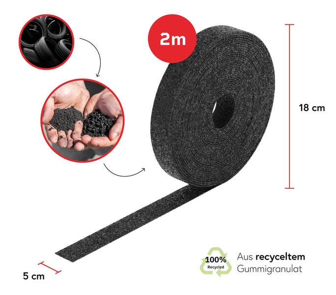 Gummigranulatband, 2 Meter lang, 5 Zentimeter breit und 18 Zentimeter Durchmesser, hergestellt aus recyceltem Gummigranulat