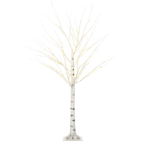 HOMCOM 150 cm Kunstbaum, Birkenbaum mit LED, Weihnachtsbaum Birken, Weihnachtsdeko Kunstbirke für Party, Geburtstag, Hochzeit
