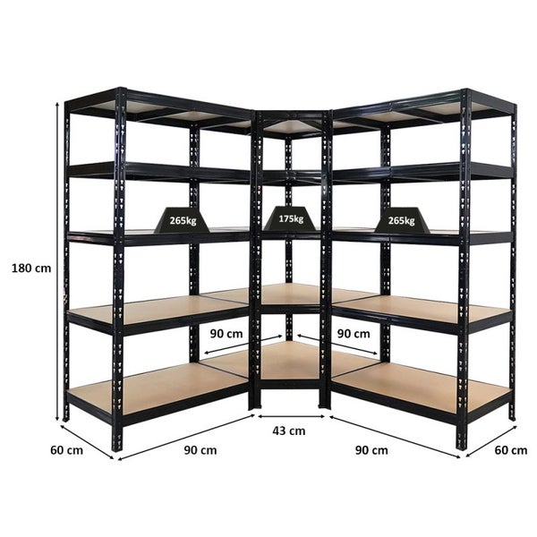 PROREGAL Mega Deal Tiger Black 1x Eckregal + 2X Schwerlastregal 180x90x60cm Schwarz mit Fachlasten 175 + 265 kg Eckregal