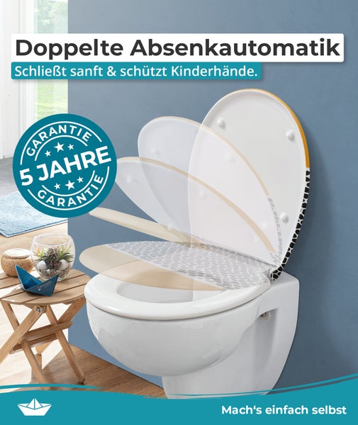 Toilettensitz mit Absenkautomatik und fünf Jahren Garantie