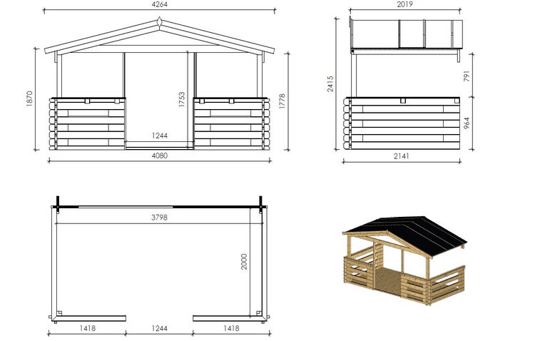 Gartenhaus, Gerätehaus 24m2 - 4x4m - 40mm