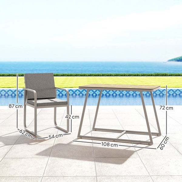 Outsunny Sitzgruppe 3-teilig Essgruppe für 2 Personen Esstisch mit 4 Stühlen Sitzkissen Esszimmergruppe mit Glastisch Küchentisch-Set Balkonmöbel Gartenmöbel für Terrasse, Balkon Esszimmer Hellgrau