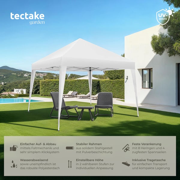 Pavillon tectake Linosa inklusive Spannseile, Heringe und Tragetasche 3 x 3 m weiß