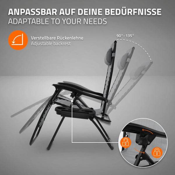 ML-Design 3-teiliges Sonnenliege Set klappbar, Gartenliege Set mit Tisch, Grau, Liegestuhl mit verstellbarem Kopfpolster & Rückenlehne, wetterfest/Outdoor, Relaxliege Gartenstuhl mit Getränkehalter