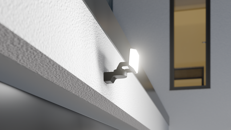 Wandmontierte LED-Außenleuchte zur Beleuchtung von Außenbereichen.