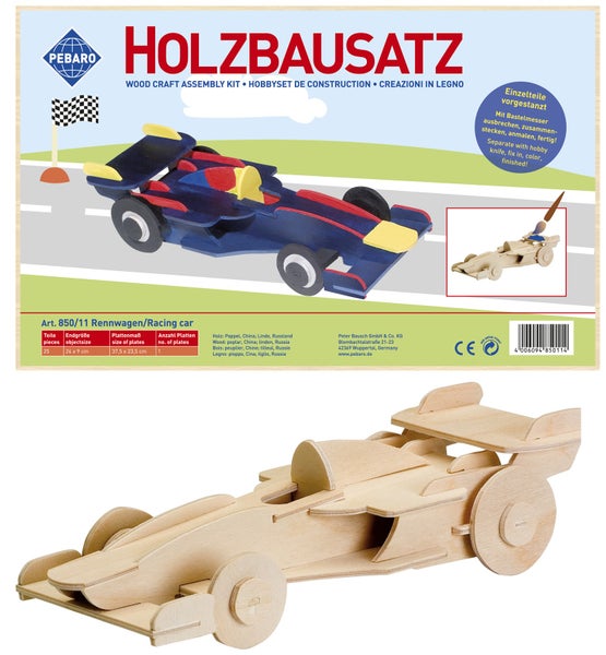PEBARO 850/11 - Holzbausatz Rennwagen, neu, 25 Teile, Holzkonstruktion zum Zusammenstecken