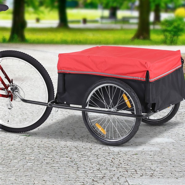HOMCOM Lasten-Fahrradanhänger, Transportanhänger, 140L x 88B x 60H cm, 600D Oxford, Stahlrohr, Schwarz+Rot