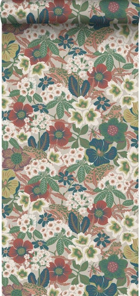 Tapetenrolle mit floralem Muster und Froschmotiven