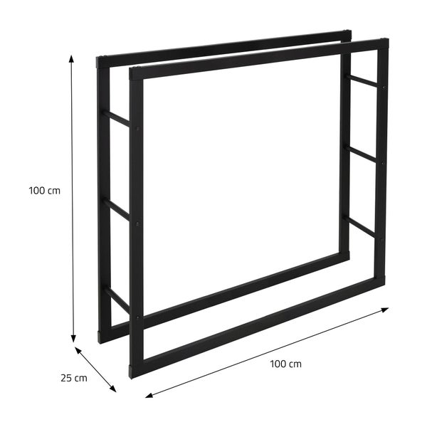 ML-Design Kaminholzregal 100x100x25 cm rechteckig, Schwarz, Metall, Innen/Außen, Brennholzregal Holzaufbewahrung aus beschichtetem Stahl, Kaminholzständer Kaminholzhalter Feuerholzregal für Kamin/Ofen