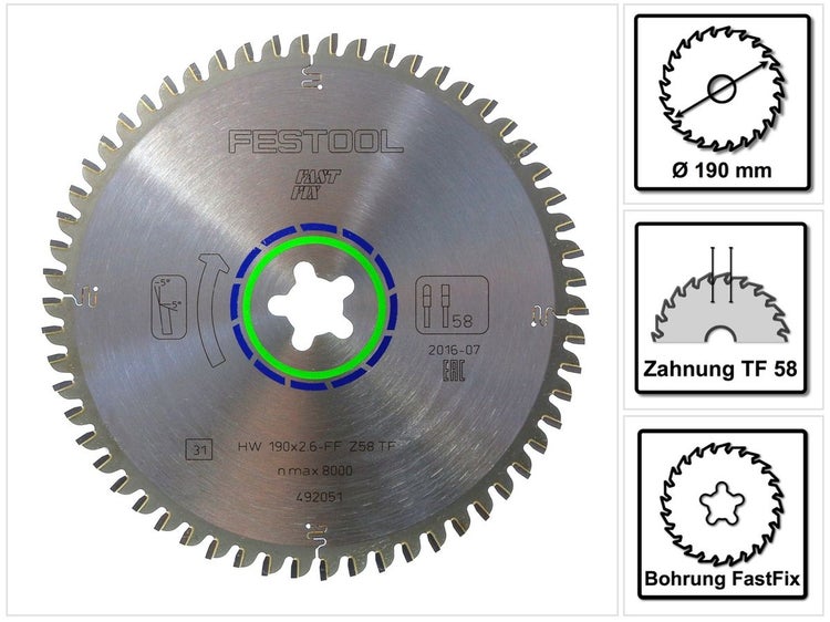Festool Spezial Kreissägeblatt 190 x 2,6 FF TF58 190 mm 58 Zähne ( 492051 )