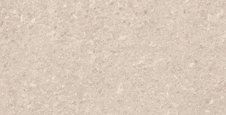 Oberfläche einer beigen Fliese in Steinoptik mit feiner Körnung.