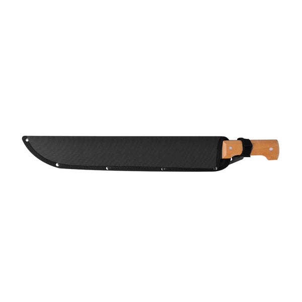 Machete mit Holzgriff und schwarzer Scheide