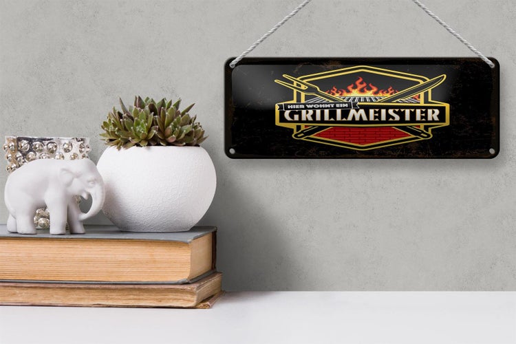 Blechschild Spruch 27x10 cm Hier wohnt ein Grillmeister Dekoration