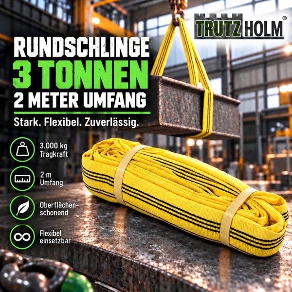 Trutzholm Rundschlinge mit 3000 kg Tragkraft und 2 Meter Umfang, geeignet zum materialschonenden Heben von Lasten in industrieller Umgebung.