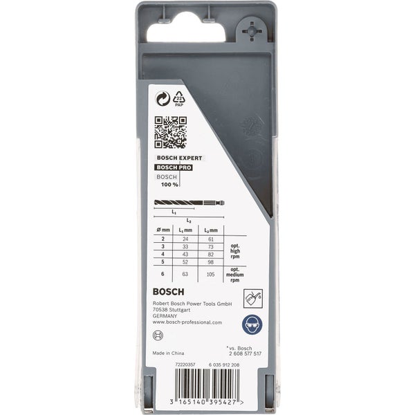 Bosch Expert Bosch Pro Bohrer-Set, Verpackungsrückseite mit Größenangaben