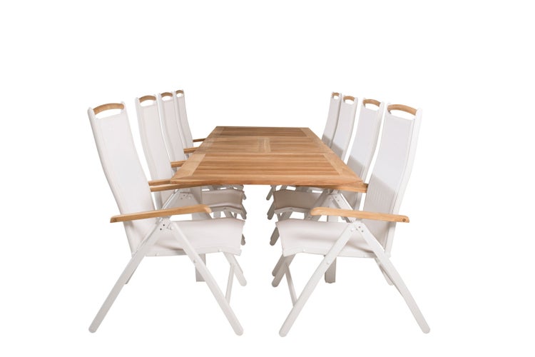 Panama Gartenset Tisch 90x160/240cm und 8 Stühle Panama natur, weiß. 90 X 160 X 76 cm