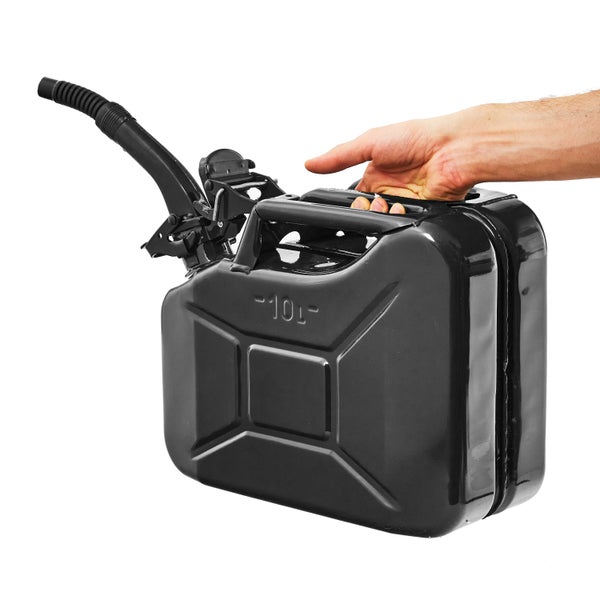 BW® Kraftstoffkanister Metall Benzinkanister 5x 10 Liter mit Ausgießer - Schwarz - RAL 9005 - TÜV-geprüft und UN-Zulassung - Made in Europe