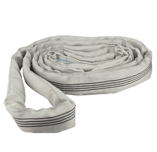 Rundschlinge grau aus Polyester zum Heben von Lasten.