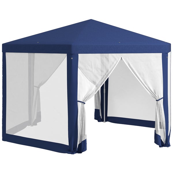 Outsunny Pavillon 4x3m Sechseckig Wasserabweisend Stabil Winterfest Pavillon mit Moskitonetz Partyzelt Gartenzelt mit 6 Seitenteilen Gartenpavillon für Camping Garten, Blau
