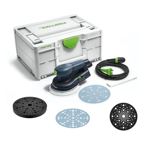 Festool ETS EC150/3 EQ-Plus Exzenterschleifer 400 W 150 mm Brushless + 250x Schleifscheiben + 2x Protection Pad + Interface Pad + systainer