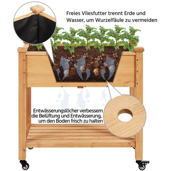 Hochbeet aus Holz mit Vliesfutter und Entwässerungslöchern zur Belüftung