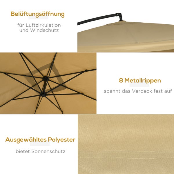 Outsunny Ampelschirm, Sonnenschirm mit Netzseiten, 295 x 295 cm, Stahl, Polyester, Beige