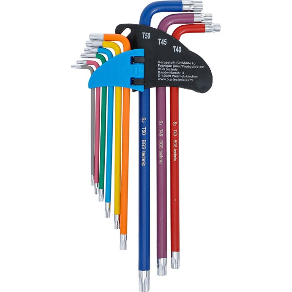 BGS Winkelschlüssel-Satz Multicolour extra lang T-Profil (für Torx) mit Bohrung T10 - T50 9tlg. - 74462