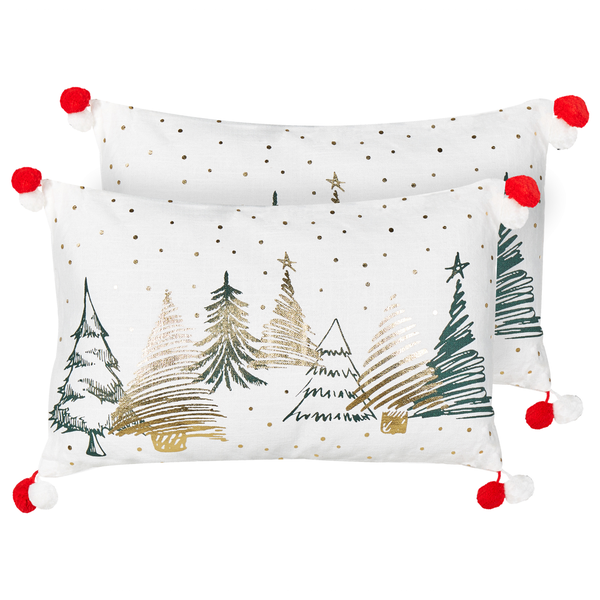Dekokissen 2er Set ANREDERA Baumwolle 30 x 50 cm Weiß Weihnachtsmotiv