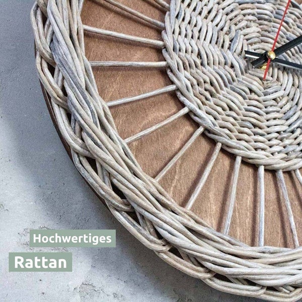 holz4home Rattan-Wanduhr â€žWeaveâ€œ