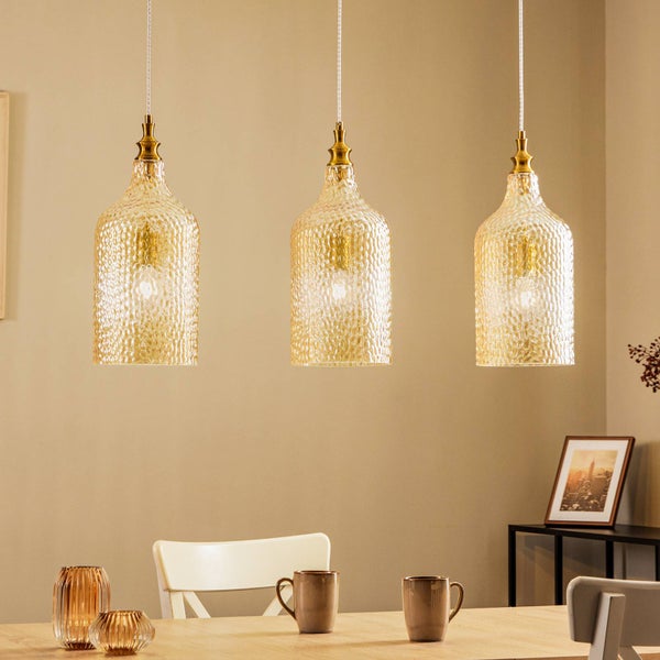 Lindby Pendelleuchte Drakar (Retro, Vintage Antik) in Creme aus Glas (3 flammig E27) - Hängelampe Esstischlampe Hängeleuchte Wohnzimmerleuchte