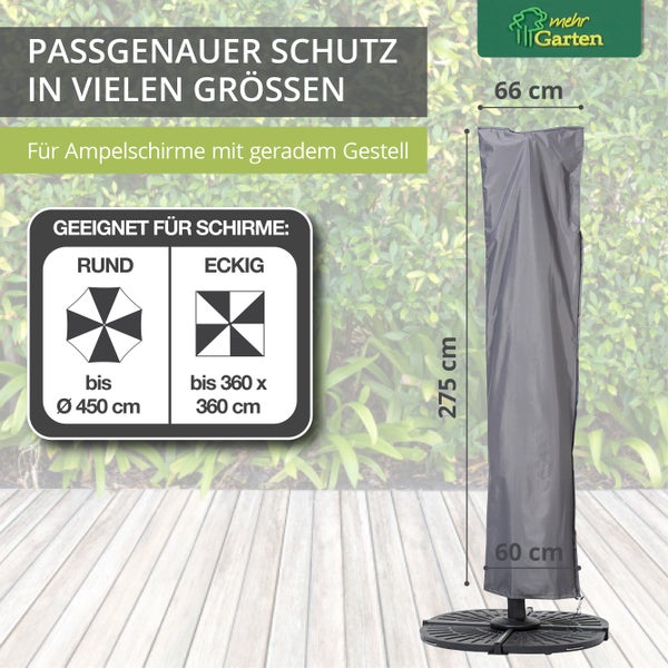 Mehr Garten - Premium Sonnenschirm-Abdeckhaube, Maße: 250 (H) x 63/57 (B) cm I Für Schirm rund bis Ø 450 cm I Schutzhülle für Ampelschirme, wasserdicht und wetterfest (Oxford 600D Gewebe), Lichtgrau