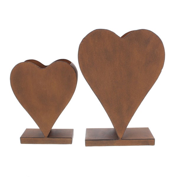 FRANK FLECHTWAREN | Pflanzer Rostherz, stehend, 2er Set, METALL, 19 x 7 x 24 cm, 23 x 10 x 32 cm
