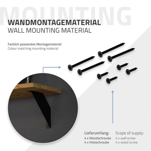 ML-Design 4 Stück Regalhalterung 20 cm, Schwarz, Metall, Dreieckige Regalhalterungen, Schwebende Regalwinkel, Wandmontage, 90° Wandhalterung, Regalträger Wandregal Wandkonsole Hängeregal Regalstütze