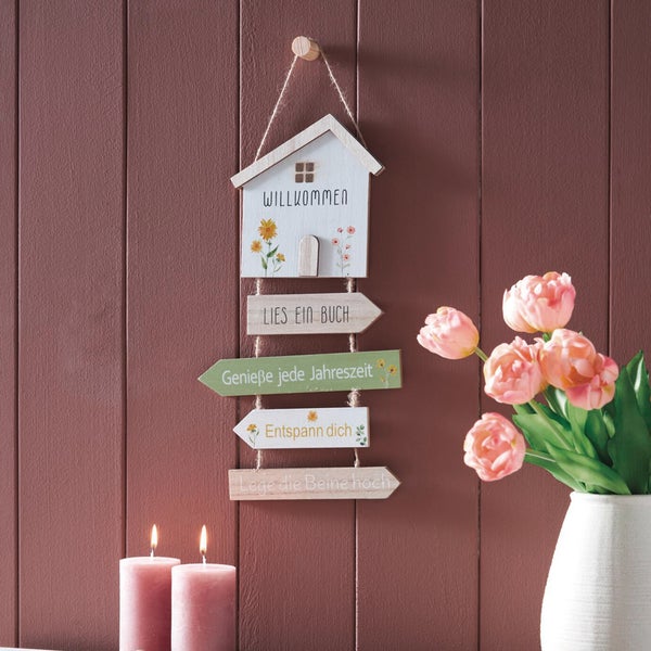 FRANK FLECHTWAREN|Schild Weg zur Entspannung, 21 x 38 cm, MDF, JUTE