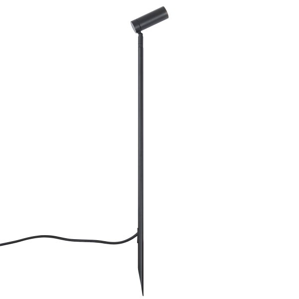 Schwarzer LED-Gartenstrahler mit Erdspieß und Stromkabel aus Aluminium für den Außenbereich.