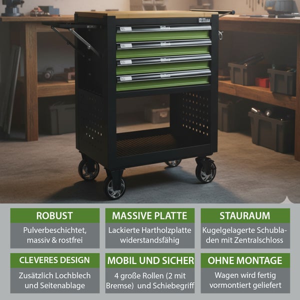 Werkstattwagen mit Schubladen, Ablagefach und Arbeitsplatte