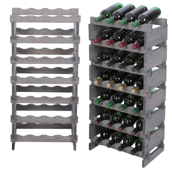 Weinregal VINOTECA FLEX PRO HxBxT 93x46x28cm 28 Flaschen auf 7 Ebenen Massives Kiefernholz Grau