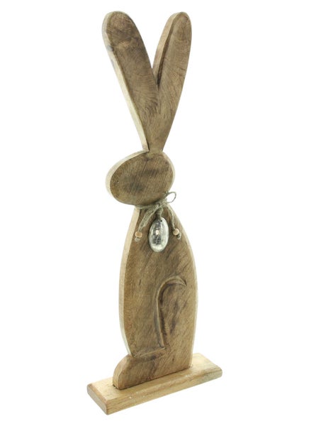 FRANK FLECHTWAREN | Holzdeko Osterhase, groß, MANGOHOLZ, METALL, JUTE, 20 x 8 x 63 cm