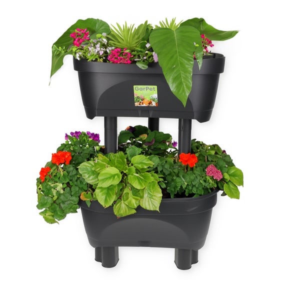 Blumentopf groß draußen Erdbeertopf Pflanzturm Blumentopf hoch Pflanzsäule Kräutertopf Balkon Pflanzkübel anthrazit Kräuterturm Pflanztopf Outdoor Säulentopf