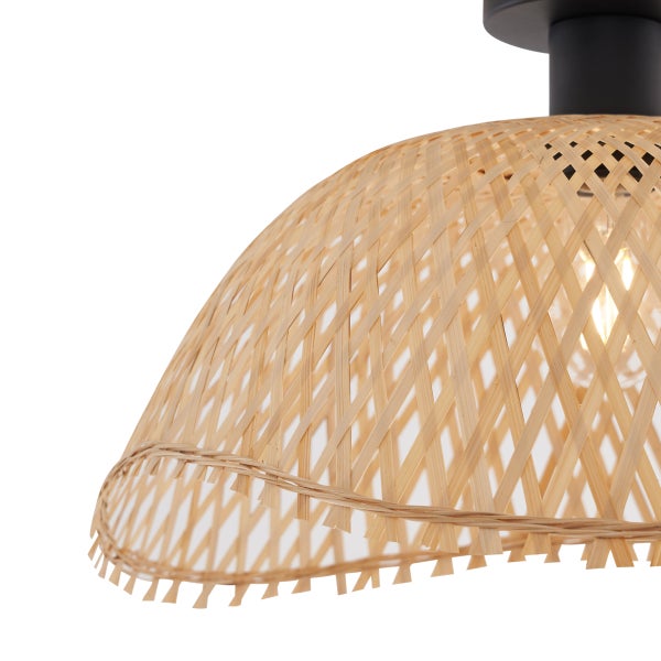 Art-Deco-Deckenleuchte Schwarz mit Naturbambus 40cm - Alka