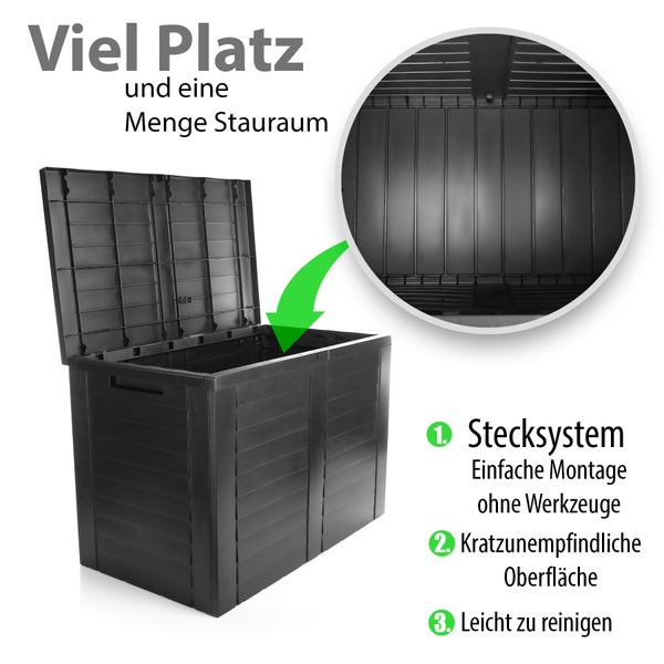 BigDean Aufbewahrungsbox Garten 170L mit Stecksystem aus Kunststoff – Auflagenbox wasserdicht für outdoor geeignet – Kissenbox im kompakten Design & Made in Europe