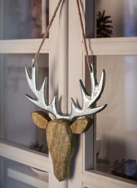 FRANK FLECHTWAREN | Dekohänger Hirsch, HOLZ, METALL, 19 x 22 cm