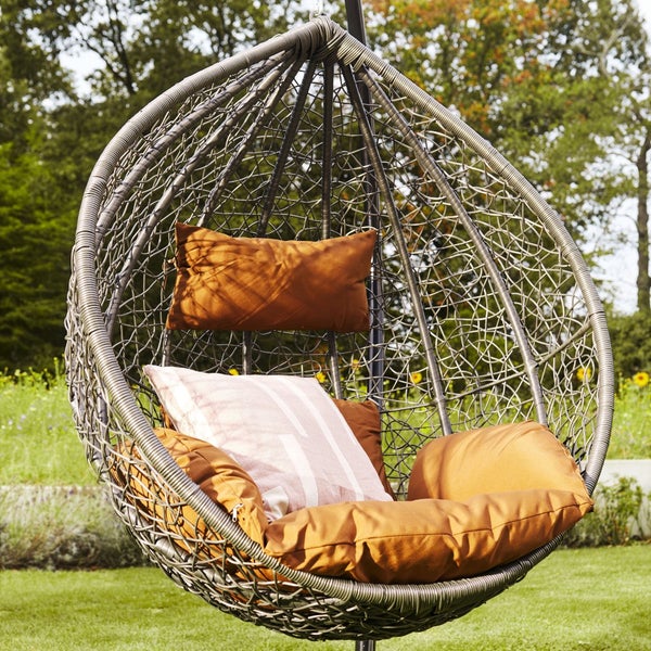 Home Deluxe - Hängesessel CIELO - Grau, Höhe 200 cm - inkl. Regenabdeckung, Gestell, Sitz- und Rückenkissen I Polyrattan Hängestuhl Gartenschaukel Hängekorb