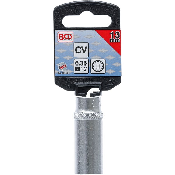 BGS Steckschlüssel-Einsatz Gear Lock tief Antrieb Innenvierkant 6,3 mm (1/4) SW 13 mm - 10163