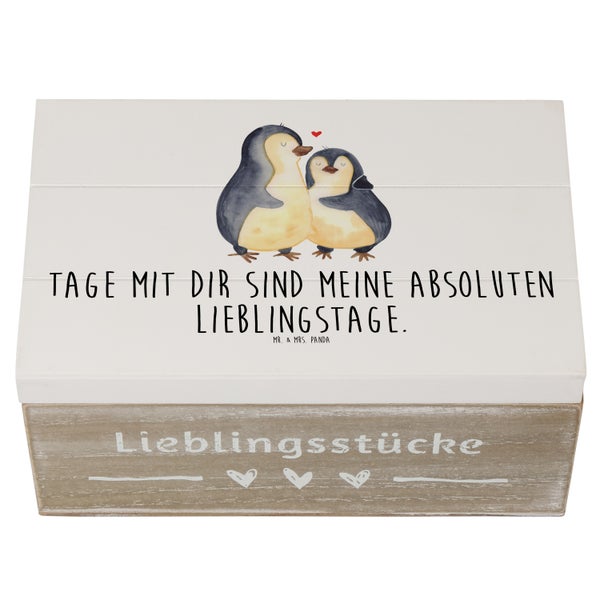 Mr. & Mrs. Panda 19 x 12 cm Holzkiste Pinguin umarmen - Weiß